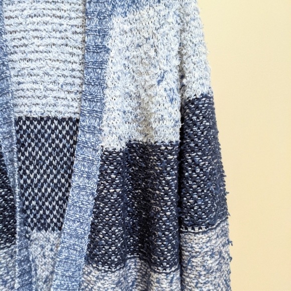 LUCKY BRAND Blue White Color Block Fringe Open Cardigan, Size XS - Picture 4 of 7